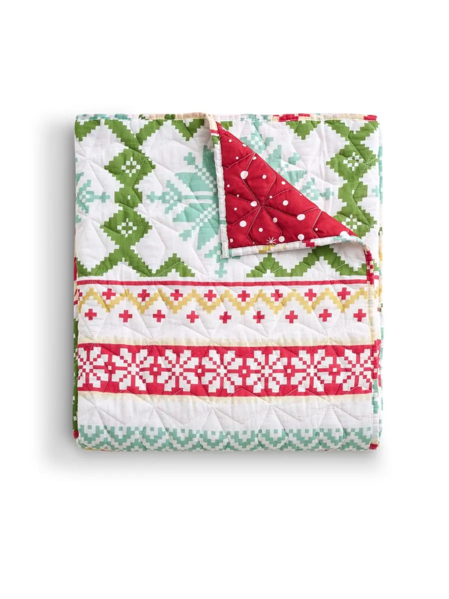 Двусторонний праздничный плед Fair Isle Snow, 50 x 60 дюймов Greenland Home Fashions — изображение 5 из 5, мульти