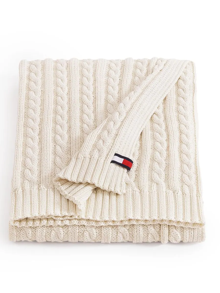 Плед из однотонной хлопковой вязки с косами, 70 x 50 дюймов Tommy Hilfiger