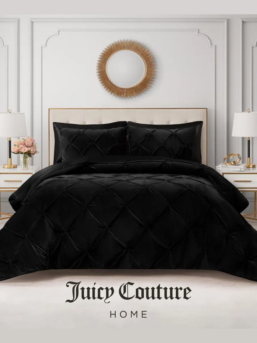 Комплект постельного белья Kiss Pleat Plush из 3 предметов, размер Full/Queen Juicy Couture — изображение 6 из 6, черный