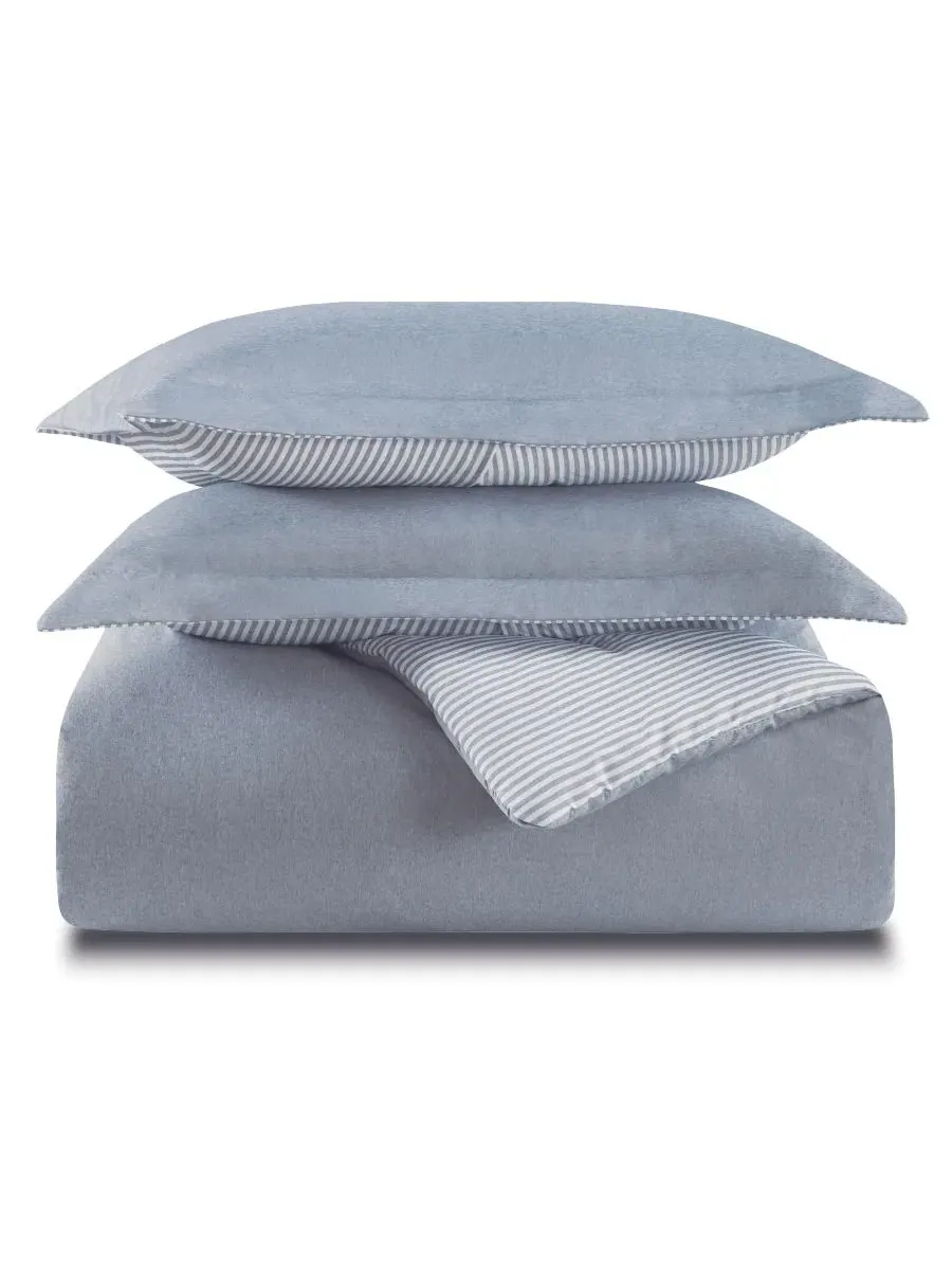 Комплект постельного белья 5 предметов Chambray with Reverse Stripe Laundry — изображение 3 из 8, синий