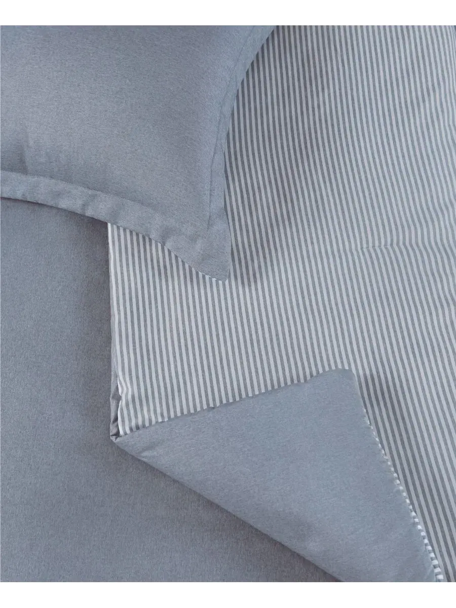 Комплект постельного белья 5 предметов Chambray with Reverse Stripe Laundry — изображение 4 из 8, синий