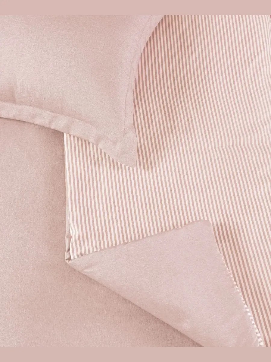 Комплект постельного белья 5 предметов Chambray with Reverse Stripe Laundry — изображение 4 из 8, пудровый розовый