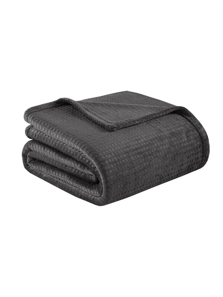 Плед из футера с вафельным узором, King Premier Comfort — черный