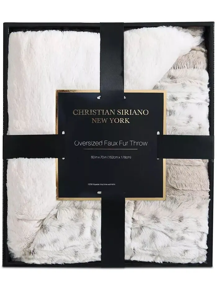 Christian Siriano Роскошный плед из искусственного меха со снежным леопардом размером 60 x 70 — изображение 3 из 8