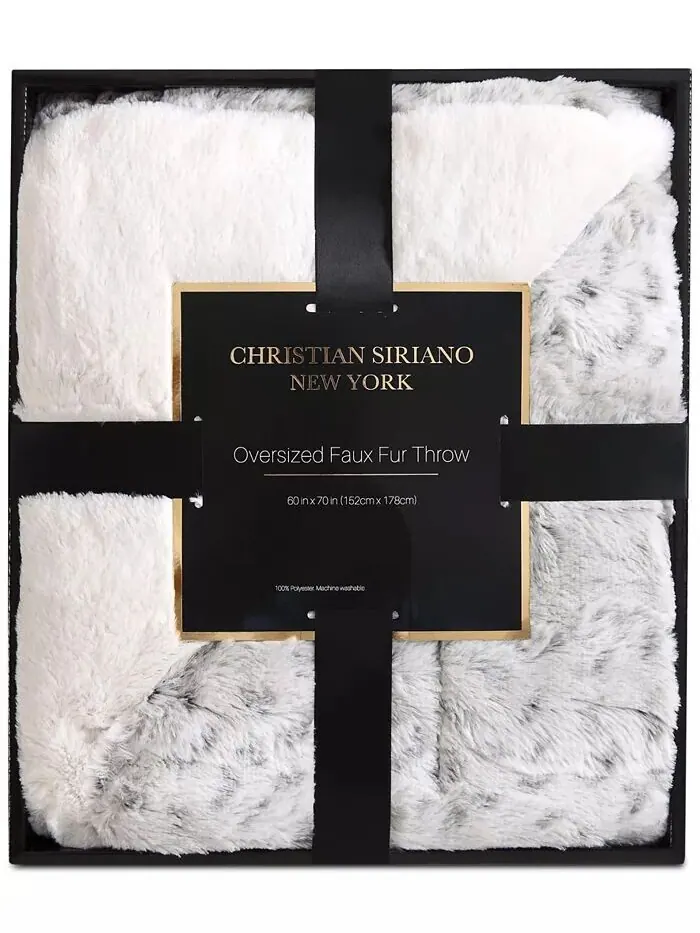 Christian Siriano Роскошный плед из искусственного меха со снежным леопардом размером 60 x 70 — изображение 3 из 8