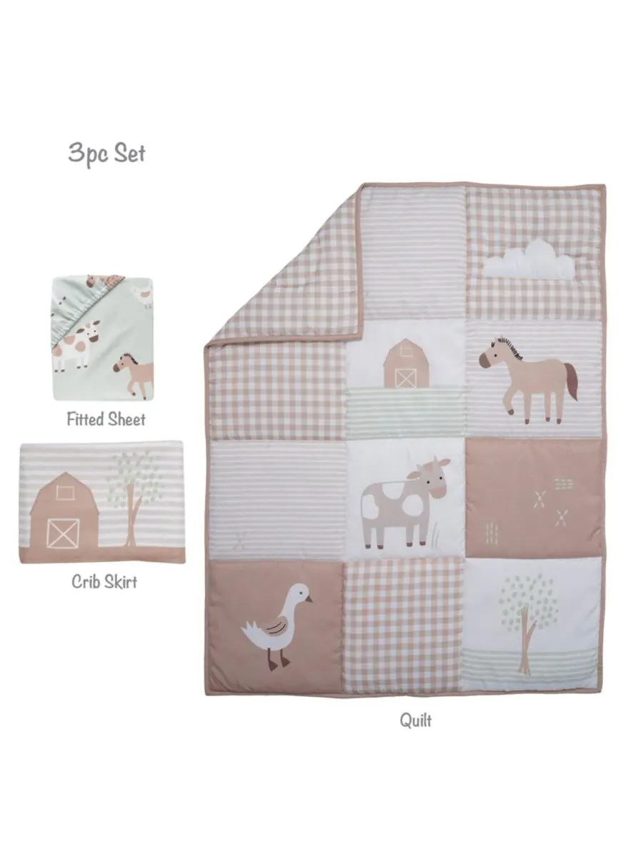 Комплект постельного белья для детской кроватки Baby Farmyard Friends из 3 предметов Bedtime — изображение 8 из 10, бежевый