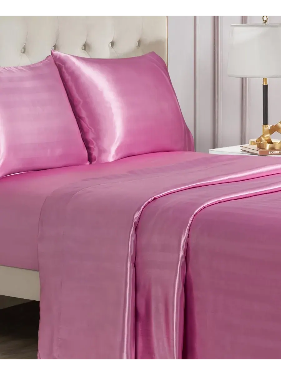 Комплект постельного белья из 3 предметов, сатиновый дамаск, размер Twin Juicy Couture — изображение 2 из 9, розовый