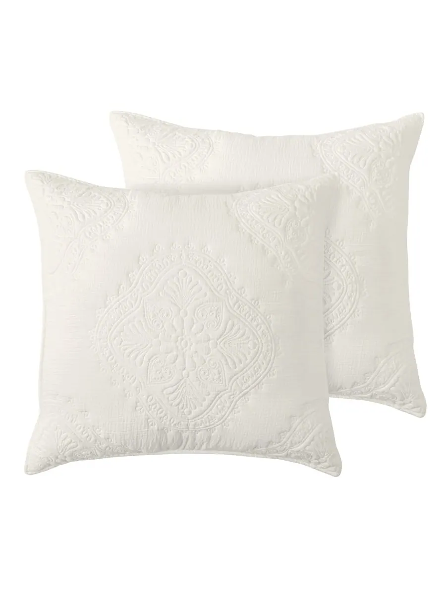 Комплект из 2 наволочек, вышитых муслином, европейского размера Levtex, Cream, European Sham Set — изображение 1 из 4