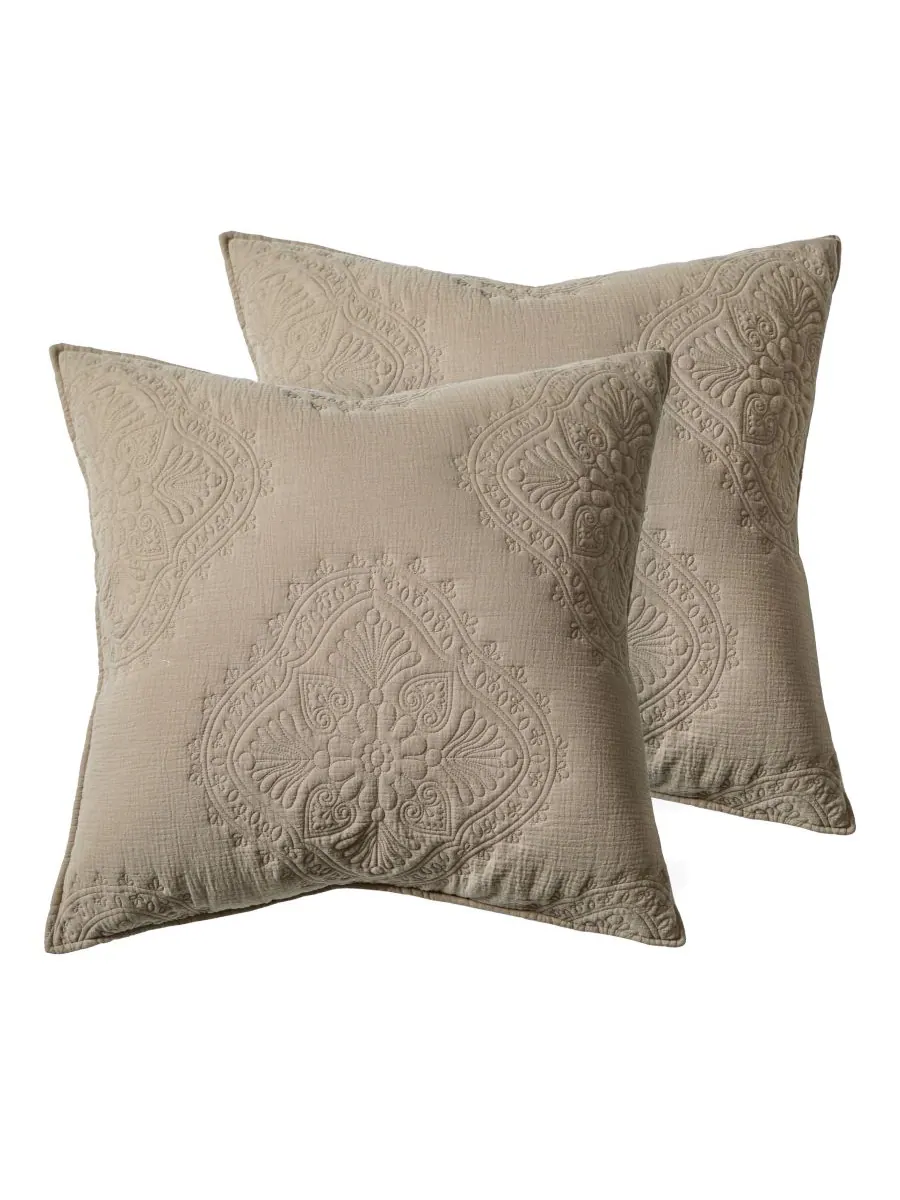 Комплект из 2 наволочек, вышитых муслином, европейского размера Levtex, Taupe, European Sham Set
