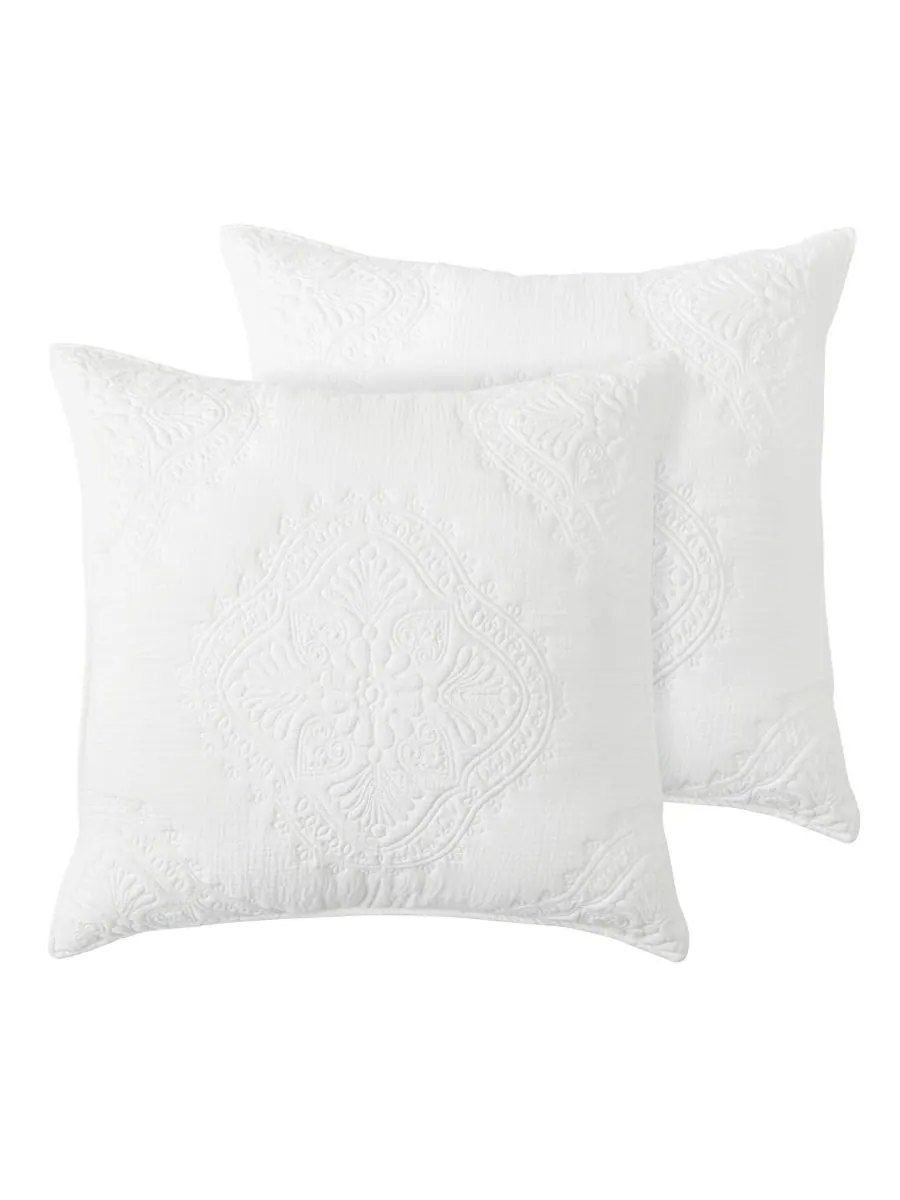 Комплект из 2 наволочек, вышитых муслином, европейского размера Levtex, White, European Sham Set — изображение 1 из 3, белый