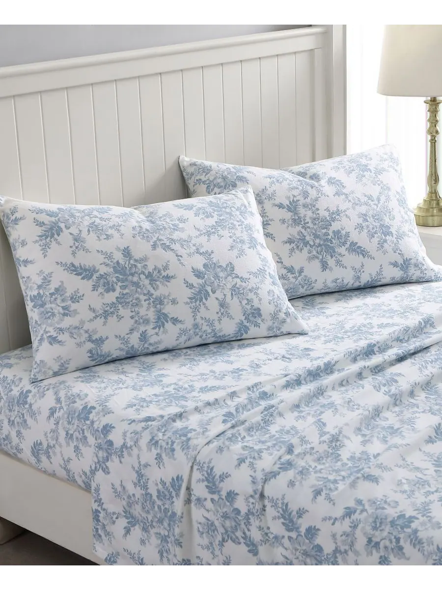 Комплект постельного белья из хлопковой фланели, 4 предмета, размер Queen Laura Ashley — изображение 2 из 3, синий