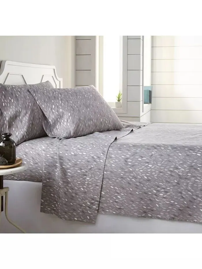 Ботанический сад, набор из 4 простыней с принтом Southshore Fine Linens — изображение 1 из 2, серый белый