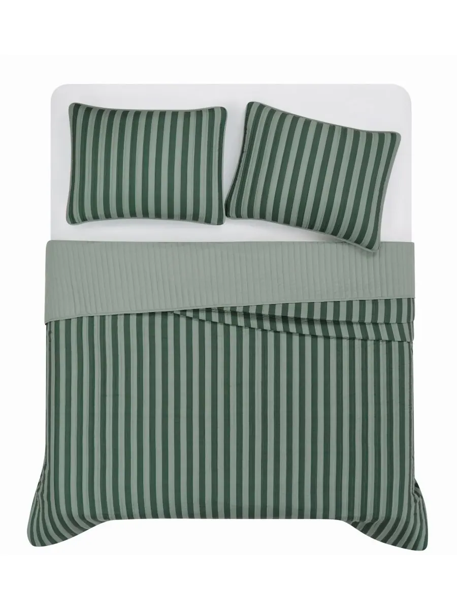 Комплект постельного белья Weston Stripe из 3 предметов, размер Full/Queen Truly Soft — изображение 2 из 4, зеленый