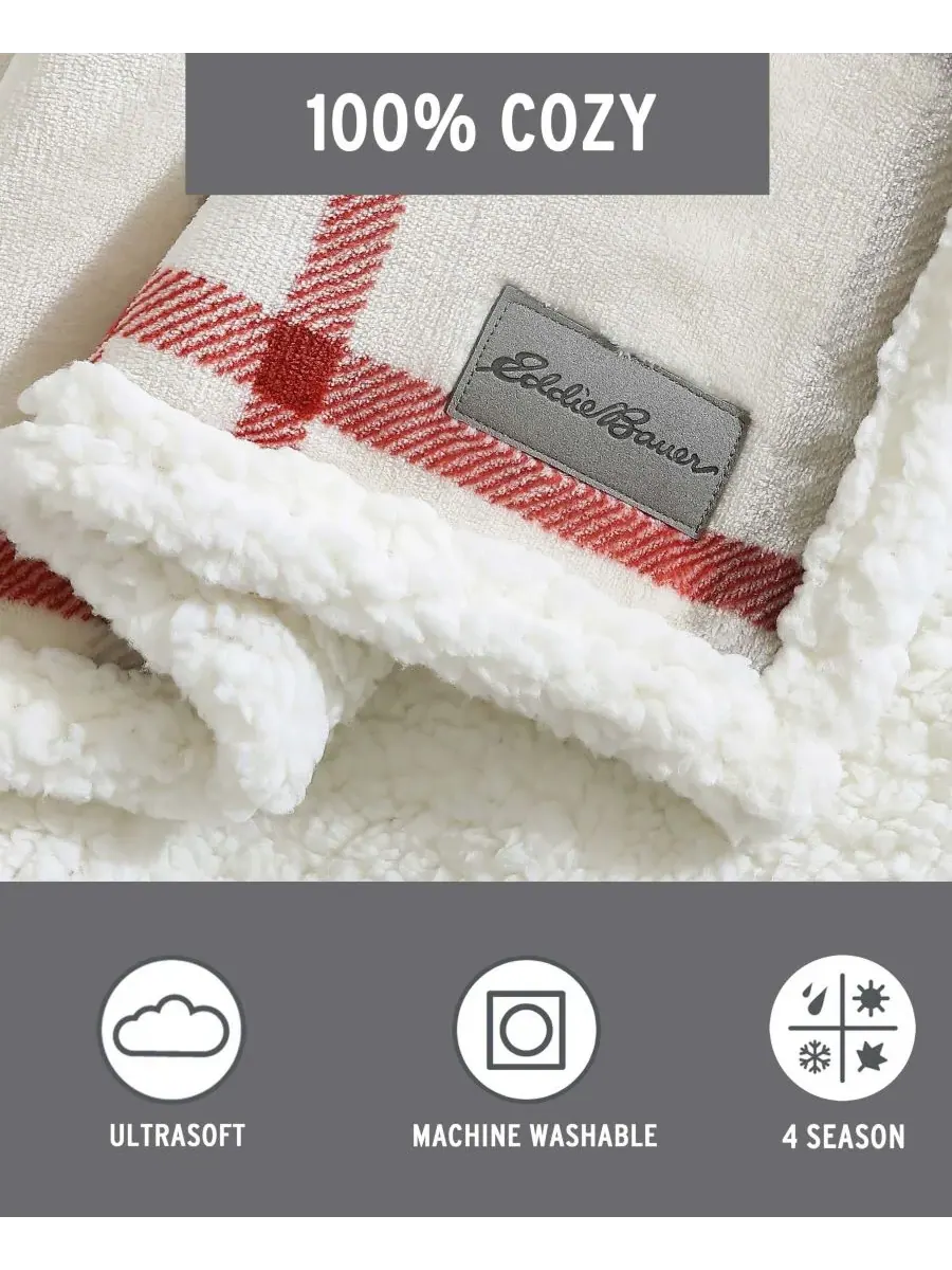 Двусторонний плед Newcastle из ультрамягкого плюшевого флиса, 152 x 127 см Eddie Bauer — изображение 5 из 6, бежевый