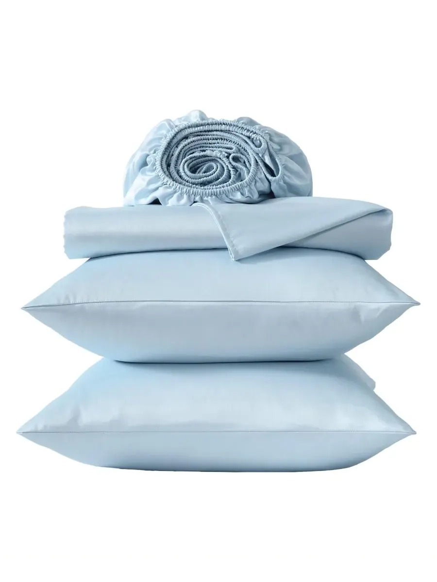 Комплект постельного белья Solid Satin Bliss из 4 предметов, размер Queen Laura Ashley — изображение 3 из 6, синий