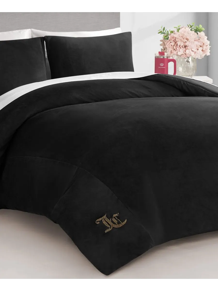 Комплект постельного белья из 3 предметов, велюровый, размер Full/Queen Juicy Couture — изображение 2 из 5, черный