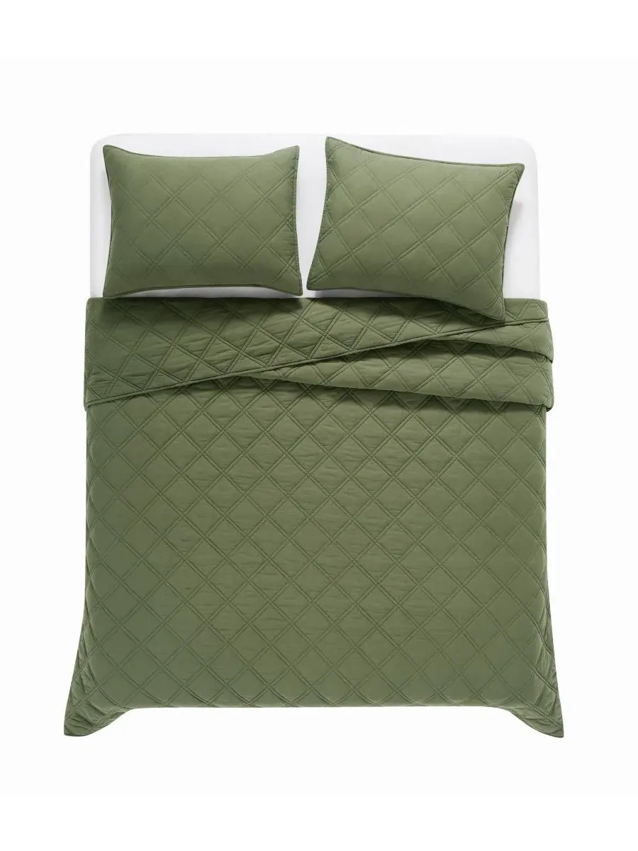 Стеганое одеяло из хлопка Diamond Washed Cotton, 2 предмета, Twin/Twin XL Brooklyn Loom — изображение 4 из 6, зеленый