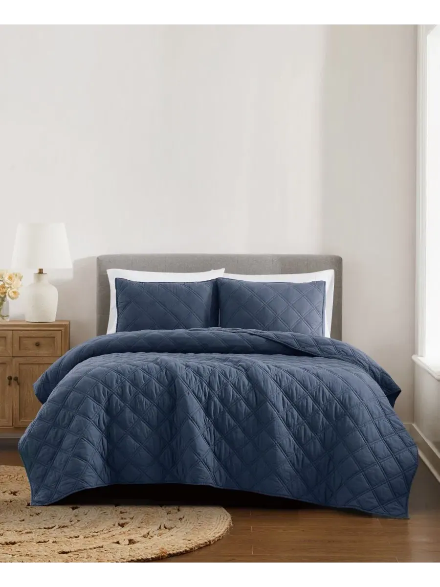 Стеганое одеяло Diamond Washed Cotton 2-предметный комплект, Twin/Twin XL Brooklyn Loom — изображение 1 из 6, синий