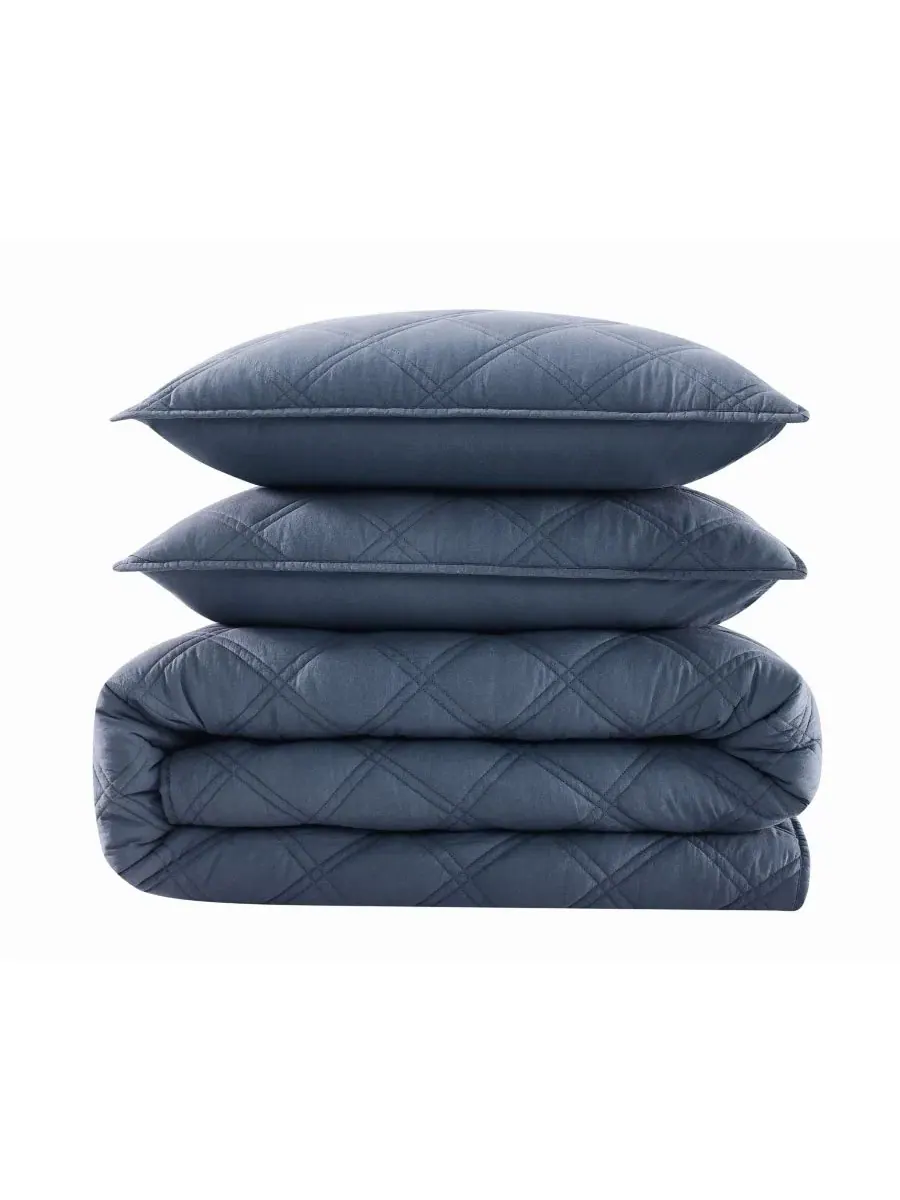 Стеганое одеяло Diamond Washed Cotton 2-предметный комплект, Twin/Twin XL Brooklyn Loom — изображение 5 из 6, синий