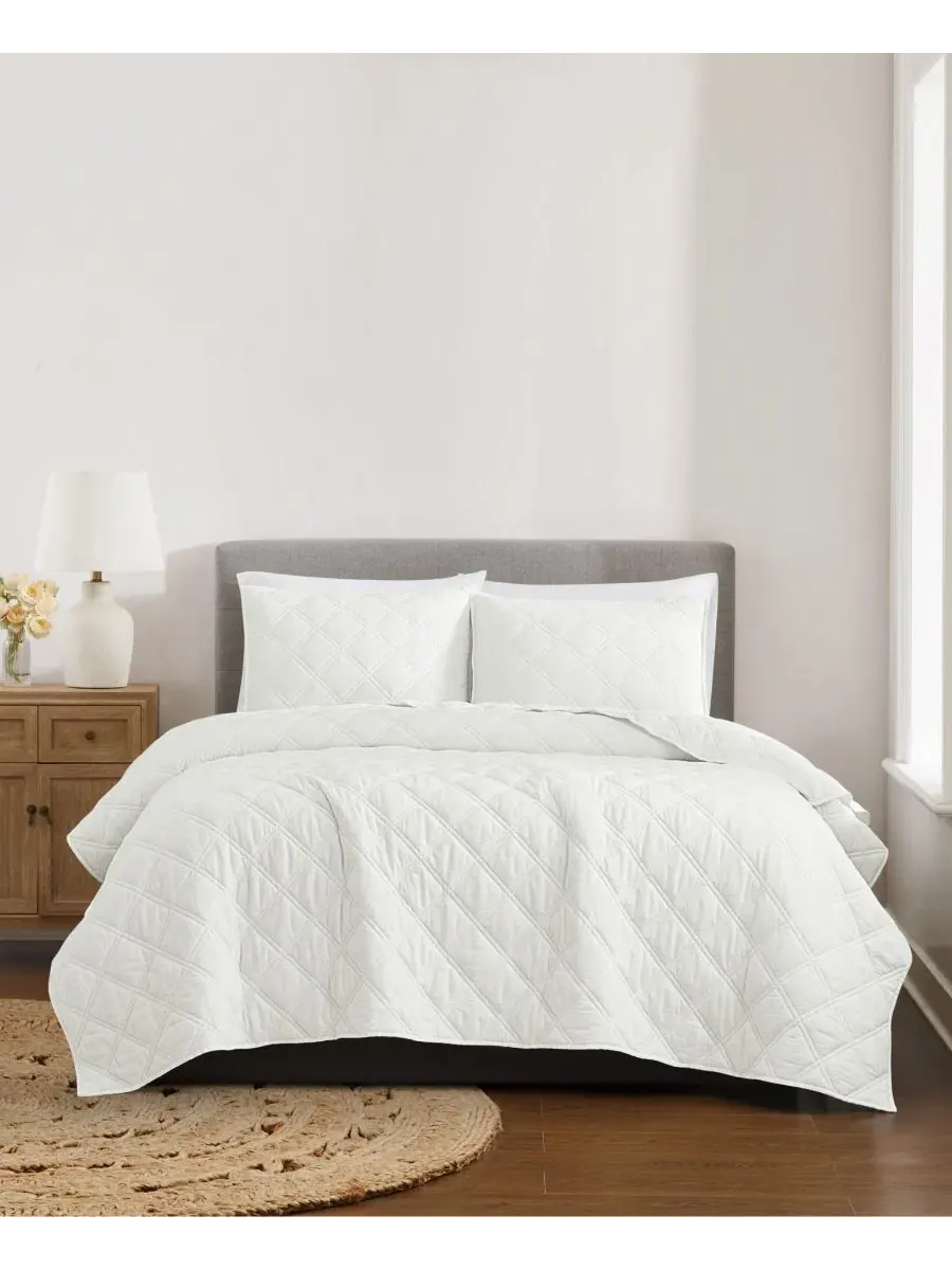 Стеганое одеяло Diamond Washed Cotton 2-предметный комплект, Twin/Twin XL Brooklyn Loom — изображение 1 из 5, белый