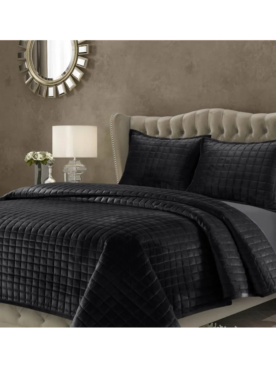 Комплект постельного белья Florence Velvet Solid Oversized, размер Queen Tribeca Living — изображение 1 из 1, черный