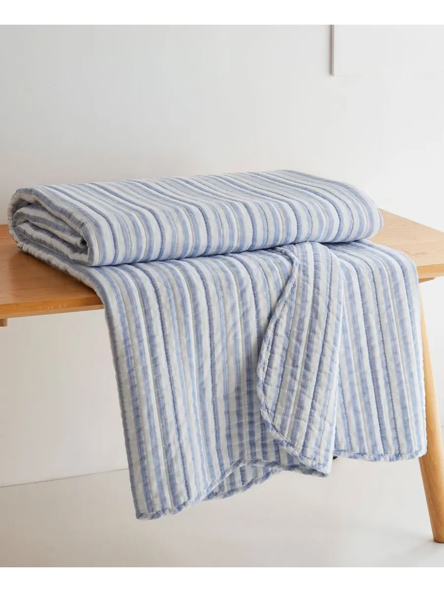 Двустороннее стеганое покрывало Martha Stripe, 50 x 60 дюймов Levtex — изображение 2 из 5, синий