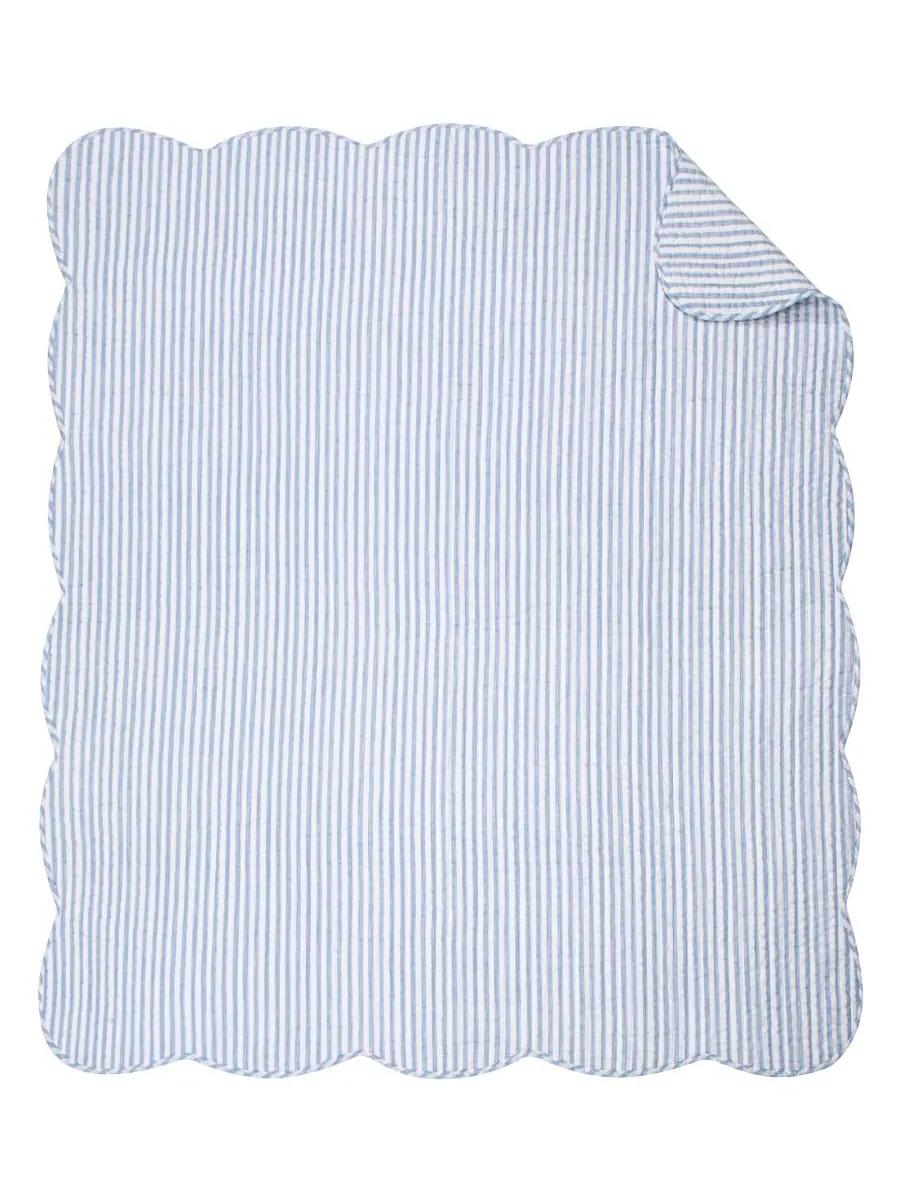 Двустороннее стеганое покрывало Martha Stripe, 50 x 60 дюймов Levtex — изображение 4 из 5, синий