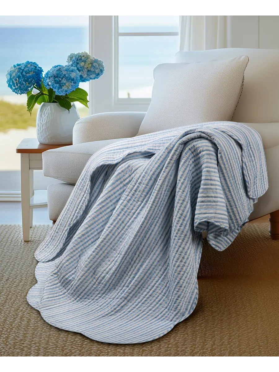 Двустороннее стеганое покрывало Martha Stripe, 50 x 60 дюймов Levtex — изображение 5 из 5, синий
