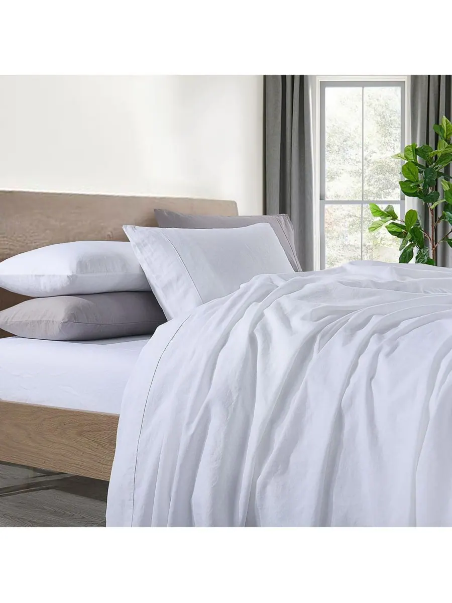 Комплект постельного белья из бельгийского льна и хлопка, размер Twin XL Egyptian Linens — изображение 3 из 3, белый