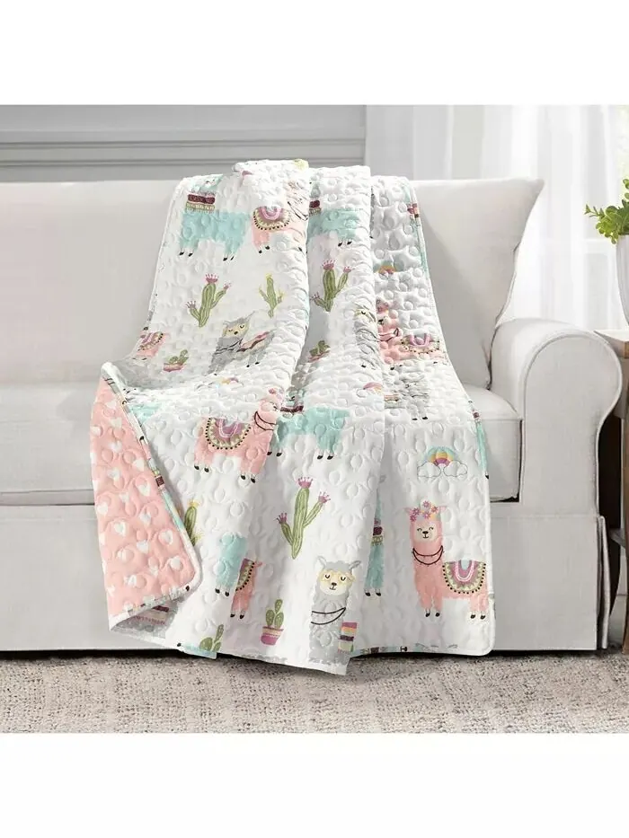 Плед Southwest Llama Cactus для детей, 60 x 50 дюймов Lush Décor — изображение 1 из 6, белый