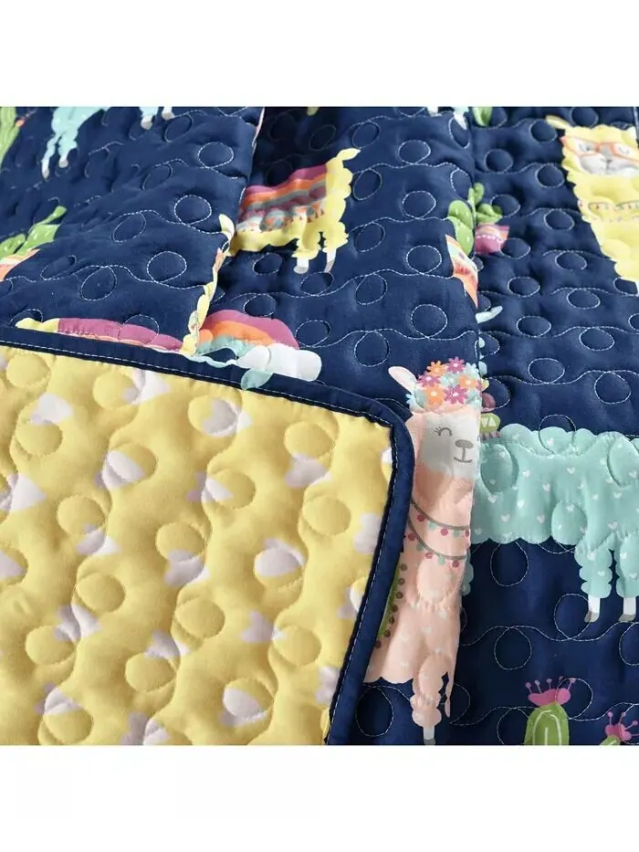 Плед Southwest Llama Cactus для детей, 60 x 50 дюймов Lush Décor — изображение 2 из 5, темно-синий желтый