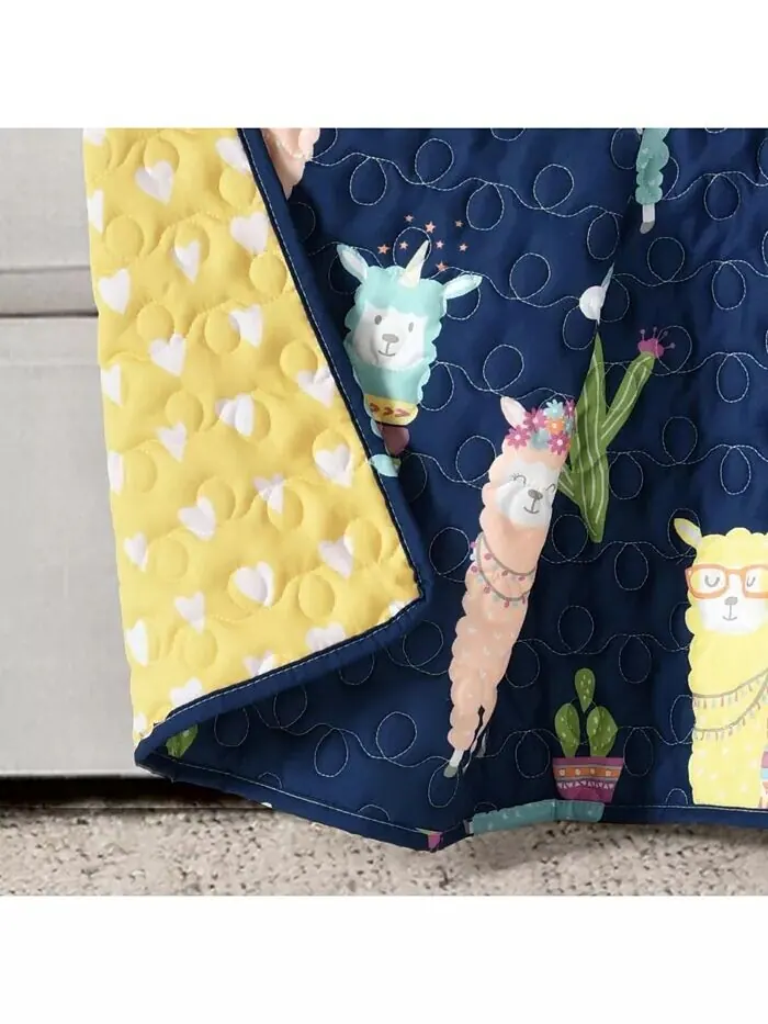 Плед Southwest Llama Cactus для детей, 60 x 50 дюймов Lush Décor — изображение 4 из 5, темно-синий желтый