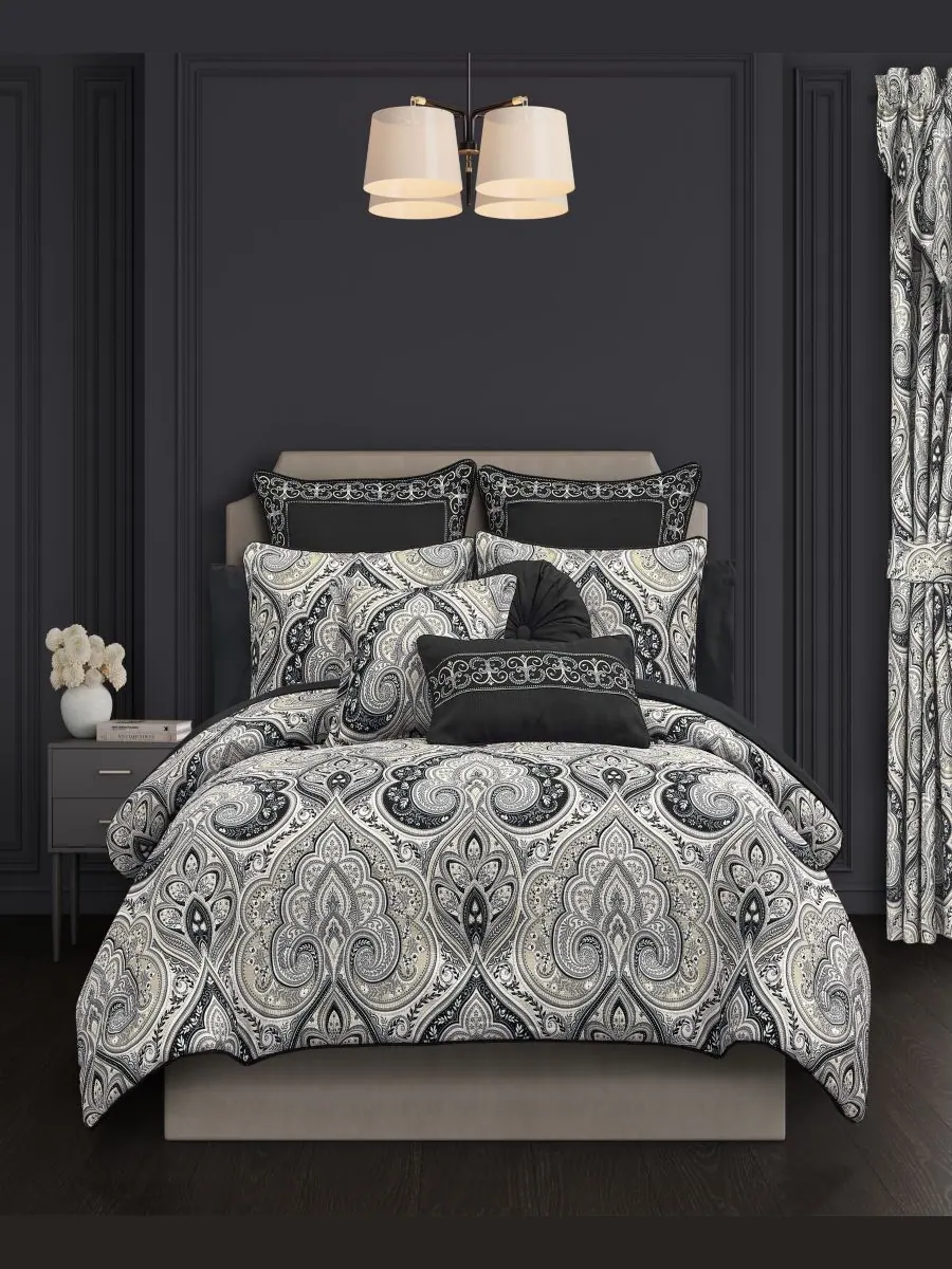 Комплект постельного белья Messina Damask из 3 предметов, размер Full/Queen Royal Court — изображение 1 из 4, черный