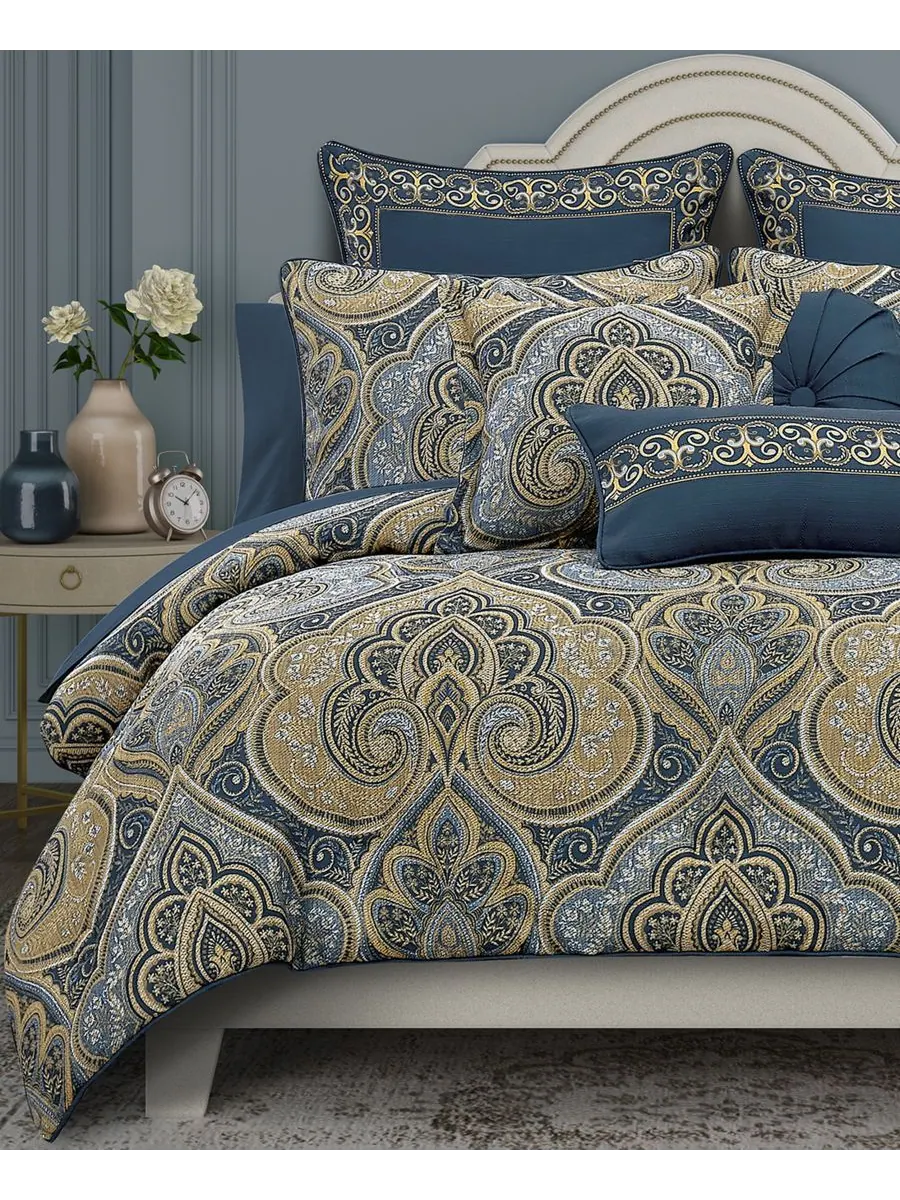 Комплект постельного белья Messina Damask из 3 предметов, размер Full/Queen Royal Court — изображение 2 из 6, темно-синий