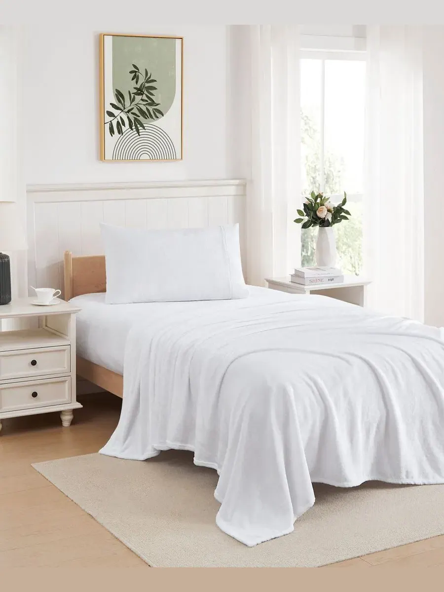 Комплект из 3 предметов микрофлисовых простыней, Twin Sweet Home Collection — изображение 2 из 5, белый