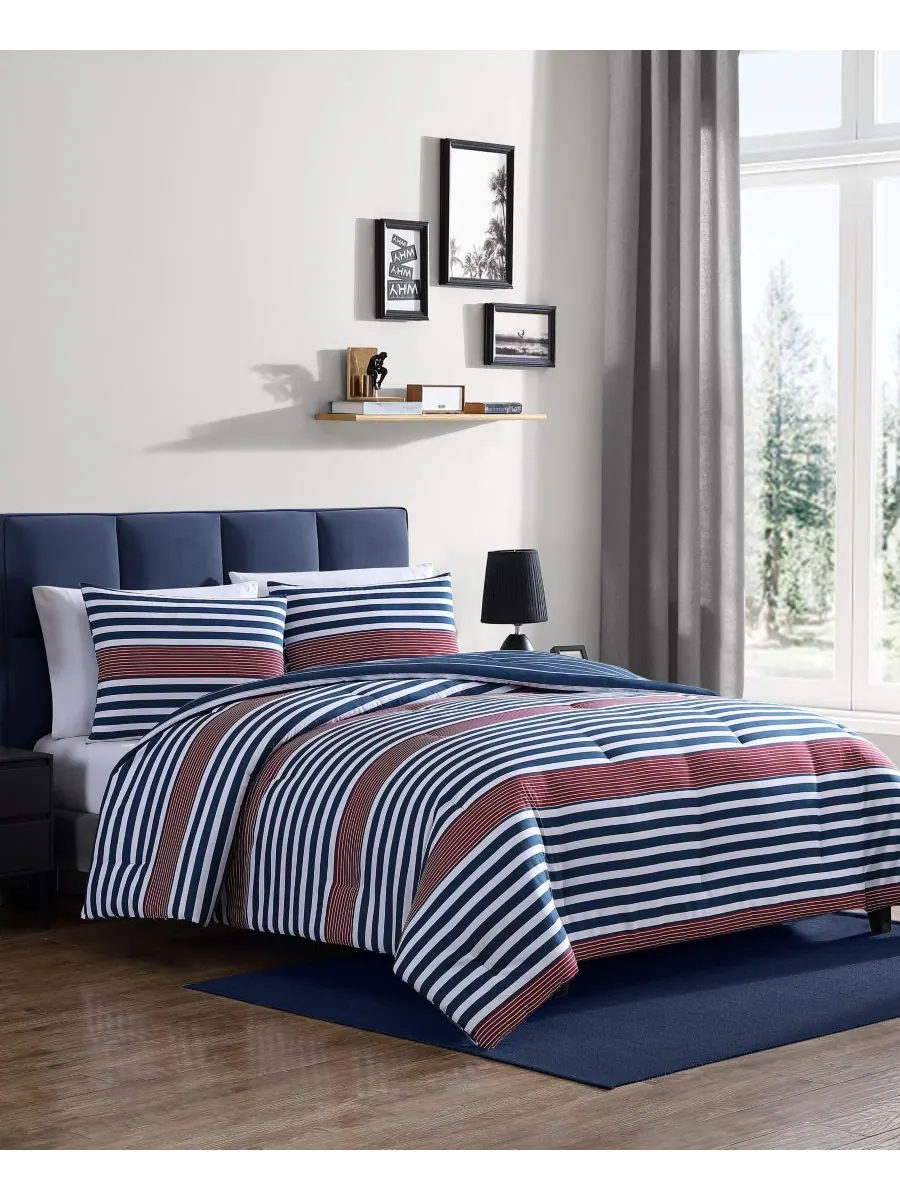 Комплект постельного белья Kennedy Stripe из 3 предметов, размер Full/Queen Nautica — изображение 2 из 5, синий/белый/красный