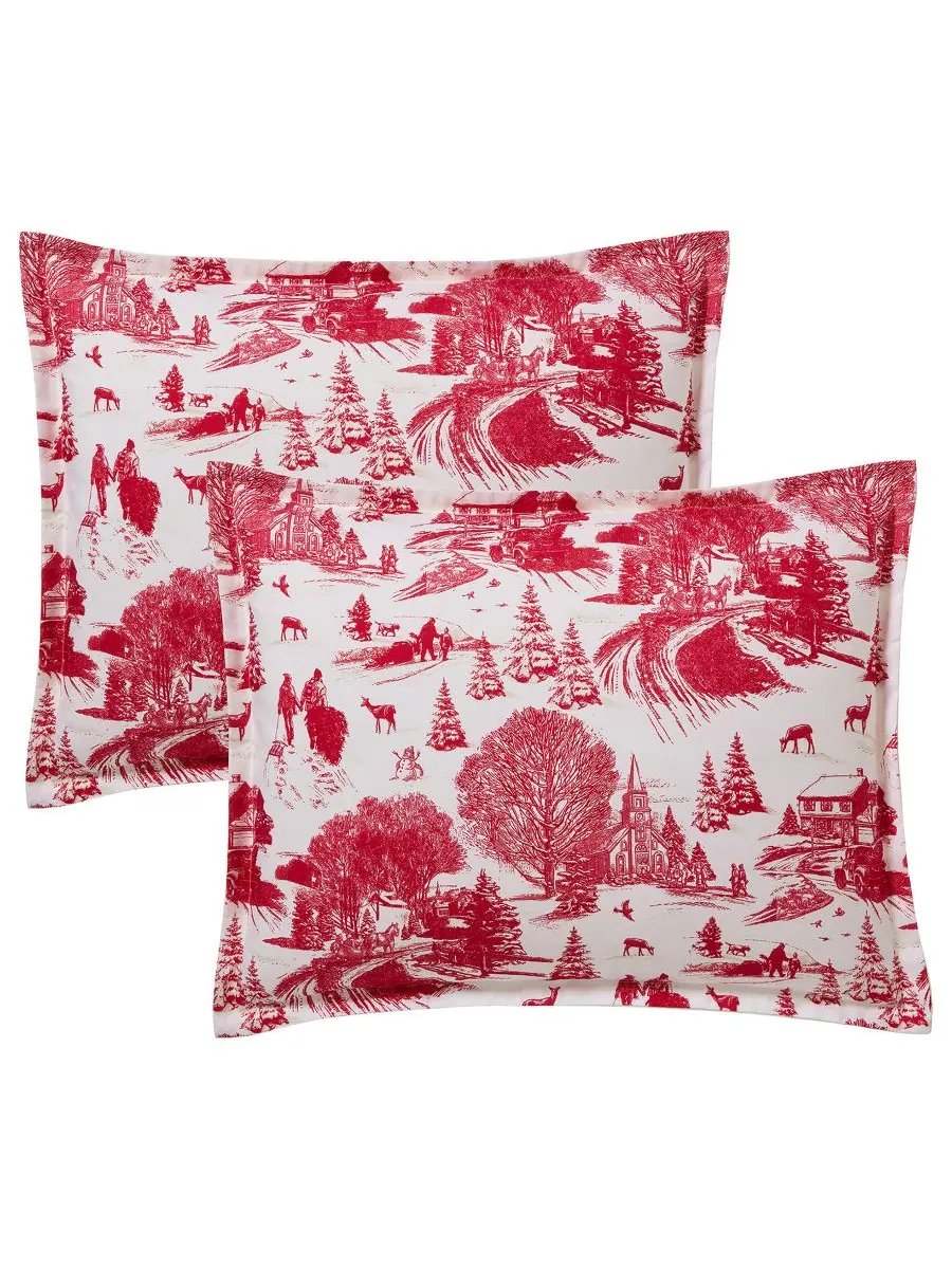 Комплект постельного белья Toile Holiday, 4 предмета, размер King Hallmark Bedding — изображение 4 из 7, красный