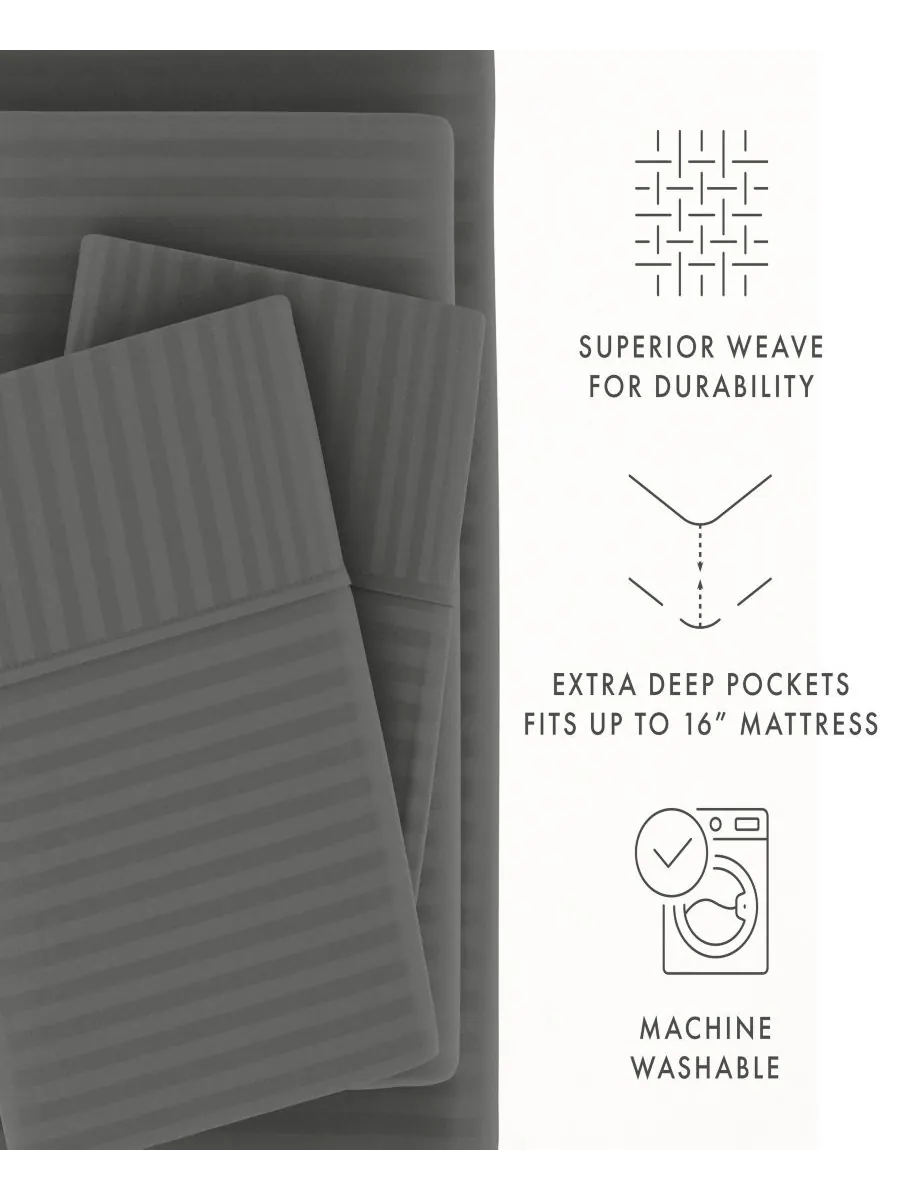 Комплект постельного белья Expressed In Embossed Striped из 3 предметов, размер Twin Ienjoy Home — изображение 5 из 10, серый
