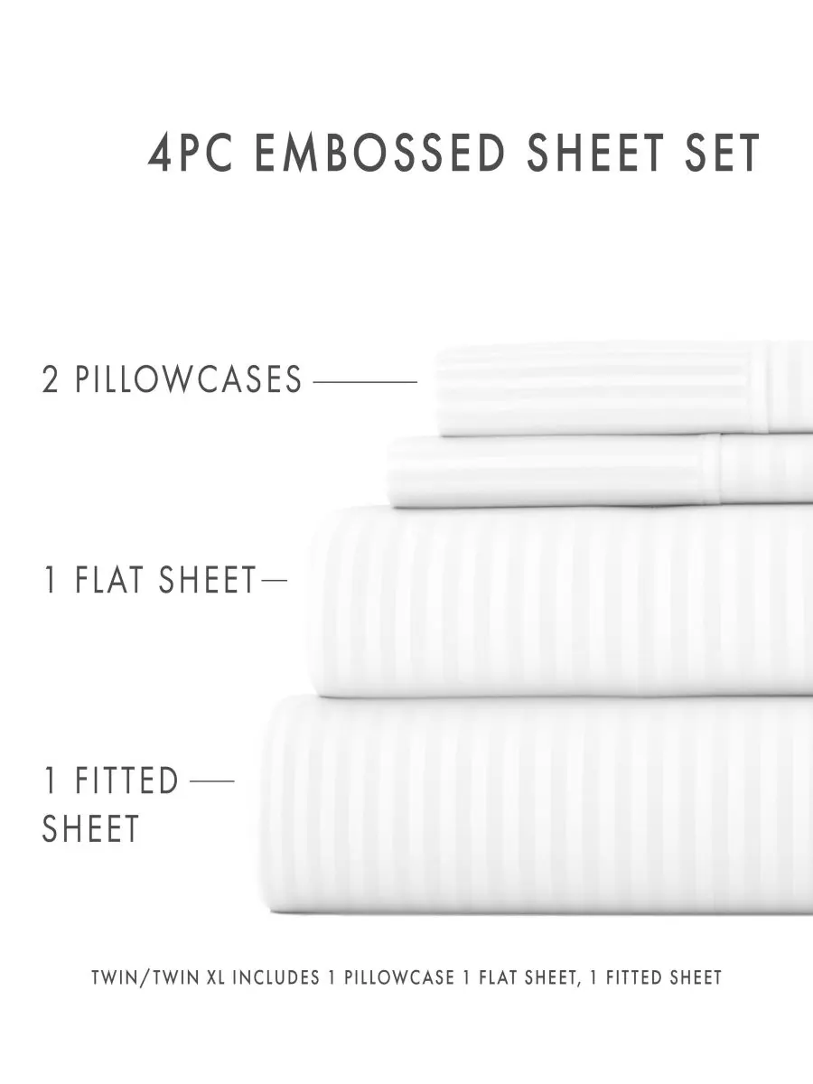 Комплект постельного белья Expressed In Embossed Striped из 3 предметов, размер Twin ienjoy Home — изображение 7 из 10, белый