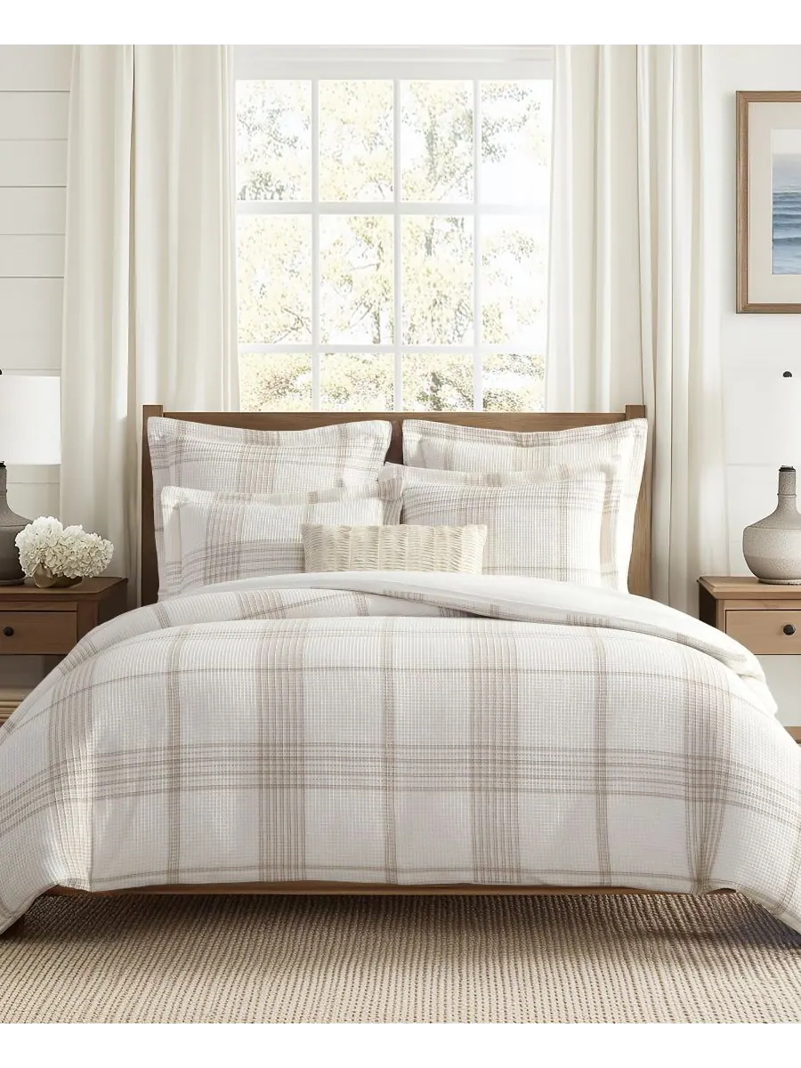 Комплект постельного белья Home Waffle Plaid из 3 предметов, размер King Levtex — изображение 1 из 6, тауп