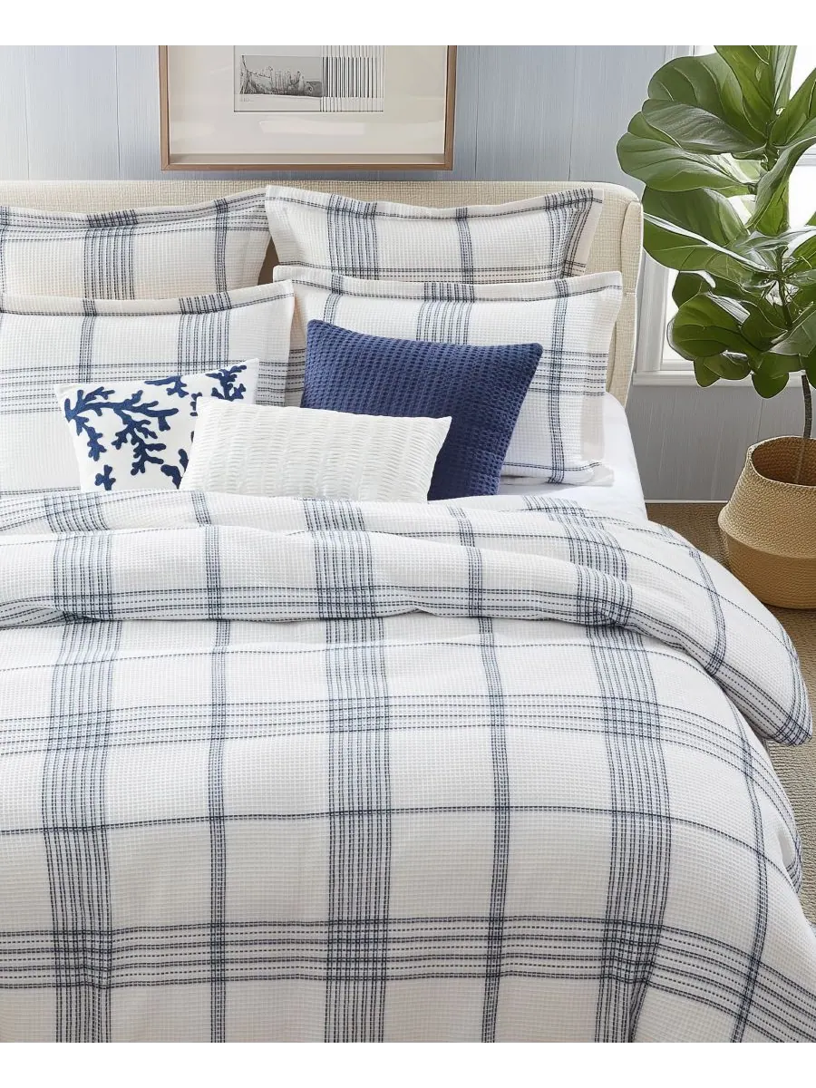 Комплект постельного белья Home Waffle Plaid из 3 предметов, размер King Levtex — изображение 3 из 6, темно-синий