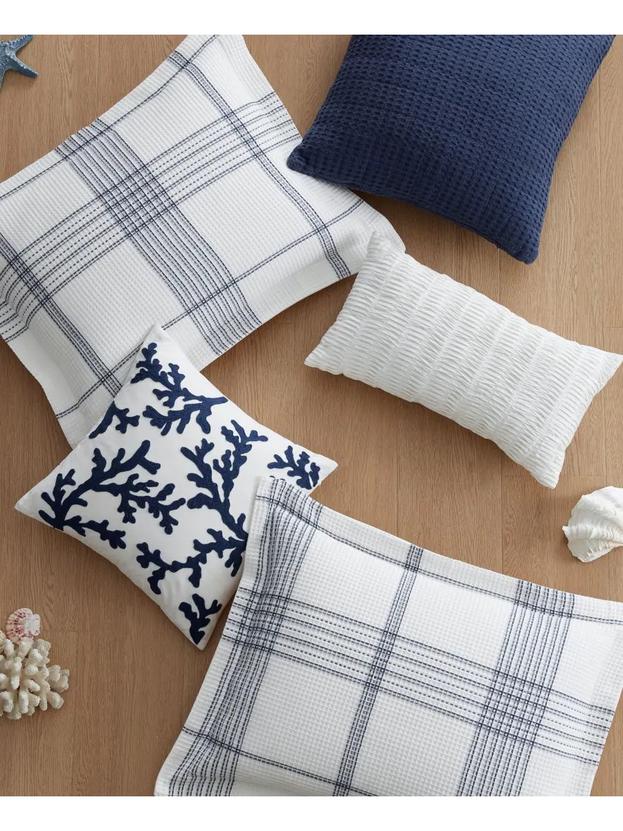 Комплект постельного белья Home Waffle Plaid из 3 предметов, размер King Levtex — изображение 6 из 6, темно-синий
