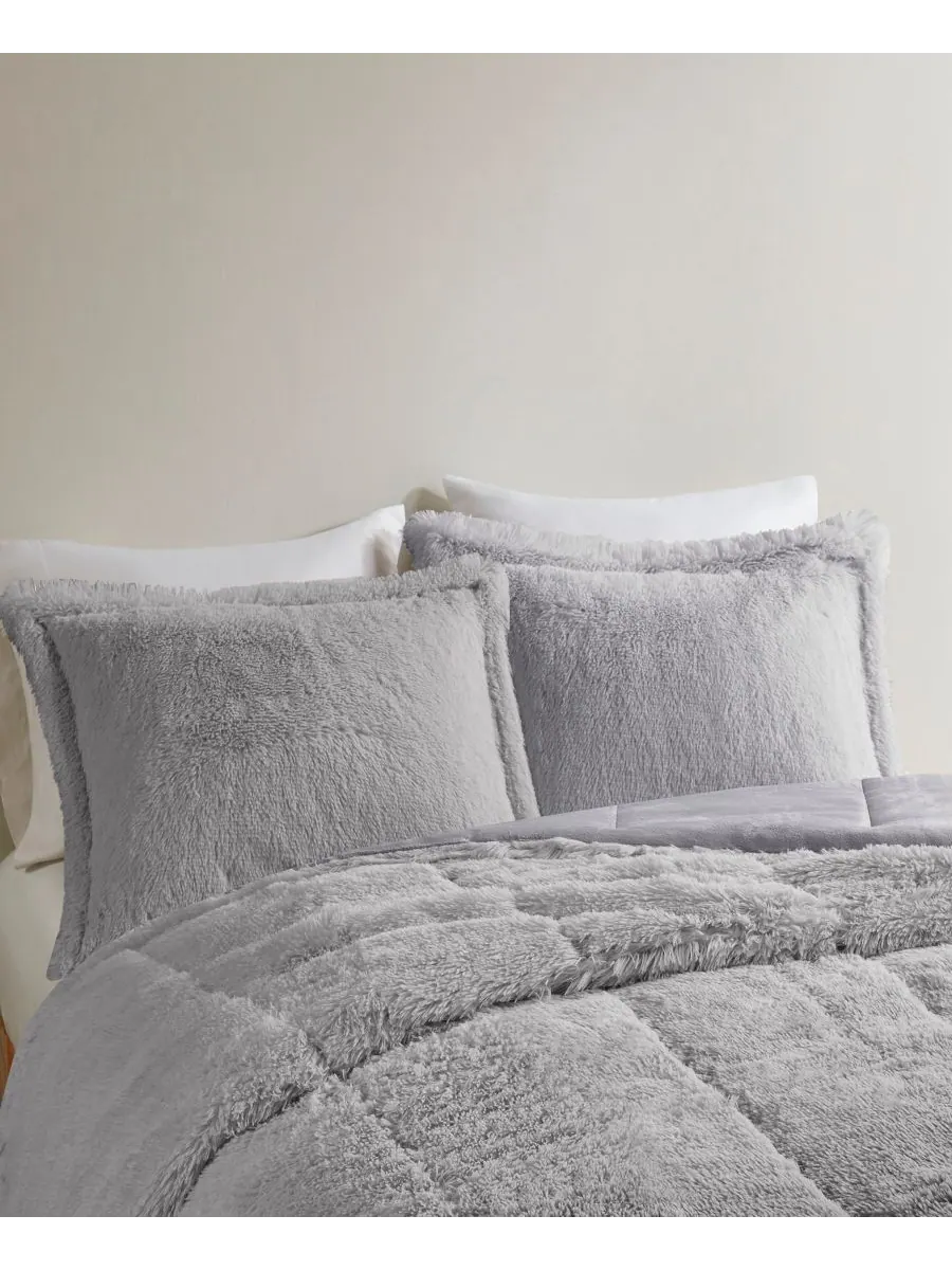 Комплект постельного белья Brielle Ombre из 2 предметов с пушистым искусственным мехом, размер — изображение 4 из 8, серый