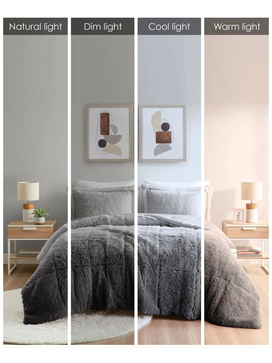 Комплект постельного белья Brielle Ombre из 2 предметов с пушистым искусственным мехом, размер — изображение 7 из 8, серый