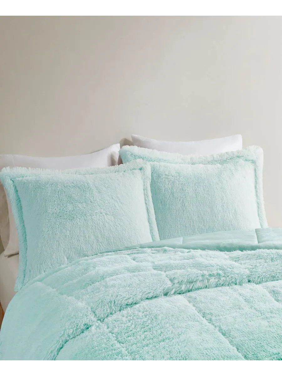 Комплект постельного белья Brielle Ombre из 2 предметов с пушистым искусственным мехом, размер — изображение 4 из 8, синий