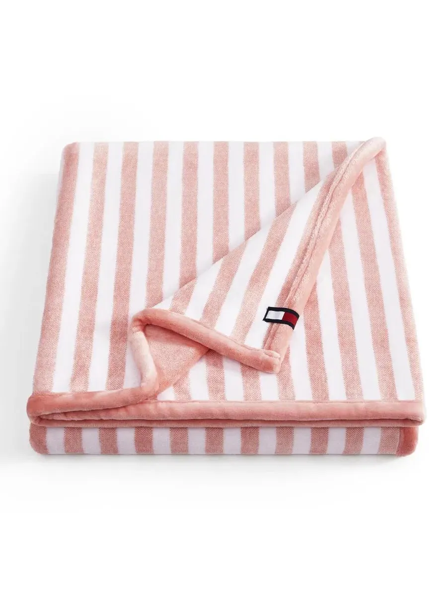 Плюшевый плед Laguna Beach в полоску, 178 x 127 см Tommy Hilfiger — изображение 1 из 5, белый/коралловый/розовый