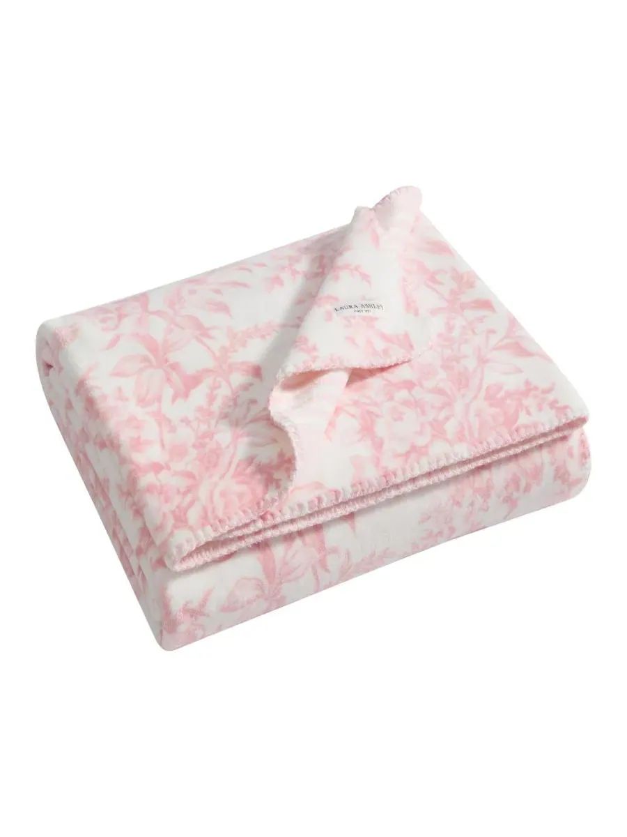 Двусторонний плед Bedford из плюша с принтом, 178 x 127 см Laura Ashley — изображение 2 из 5, бледный розовый