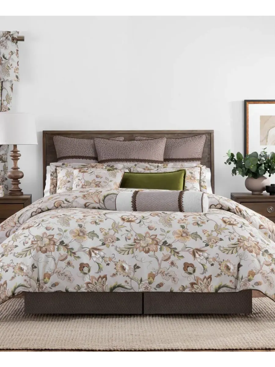 Комплект постельного белья Esmeralda Jacobean Print, 4 предмета, размер King Rose Tree, шалфейный — зеленый