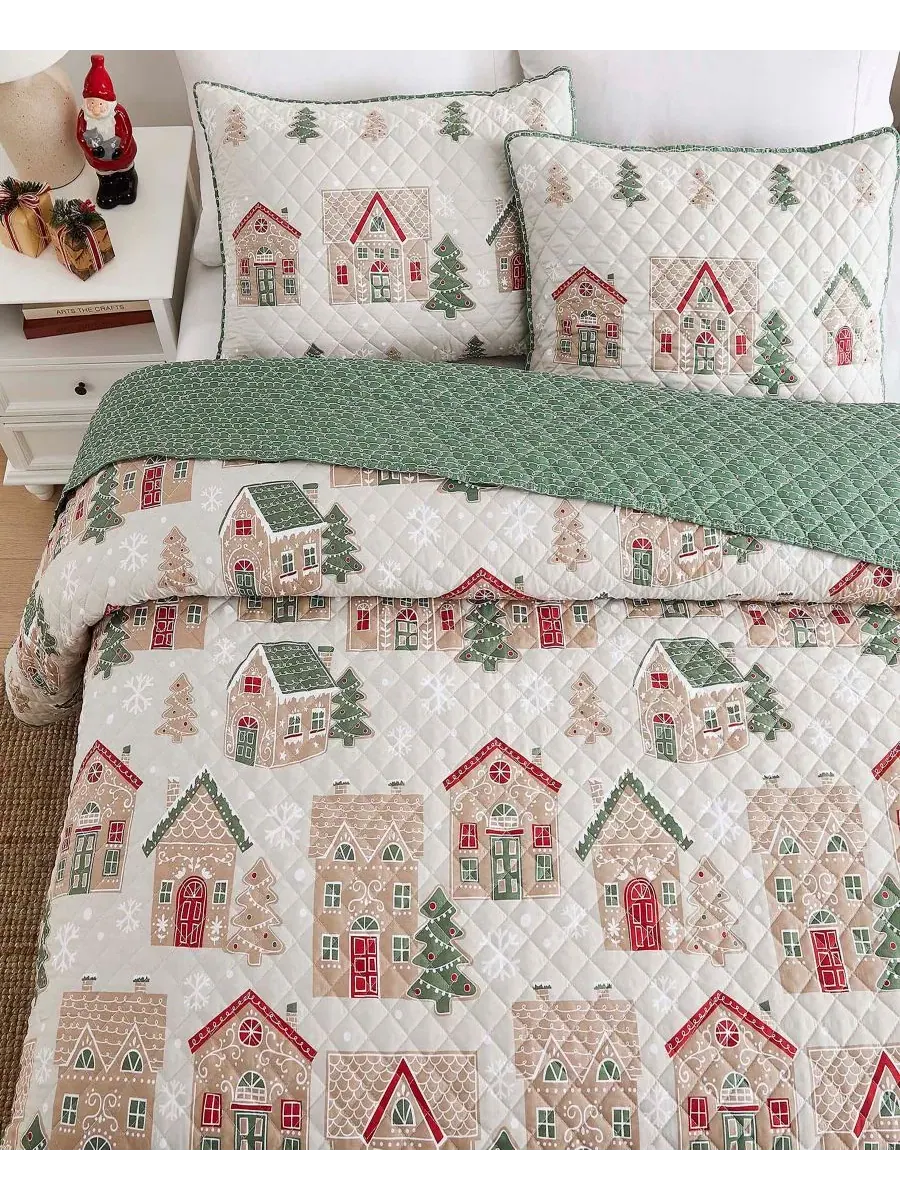 Комплект стеганого одеяла Gingerbread Reversible 3-Pc. King Avanti — изображение 3 из 3, хаки
