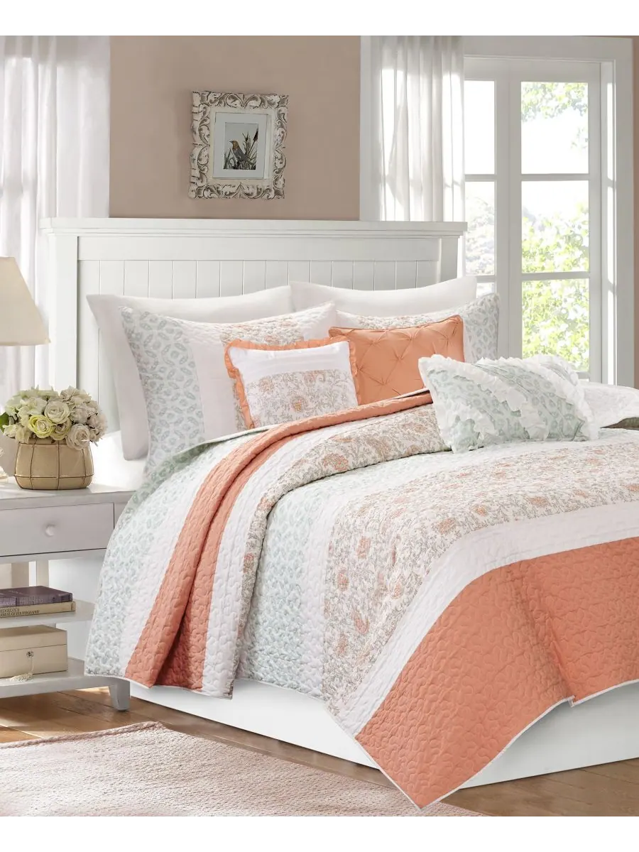 Комплект постельного белья Dawn Soft Cotton Percale из 6 предметов, размер King/Cal King Madison — изображение 2 из 5, коралл